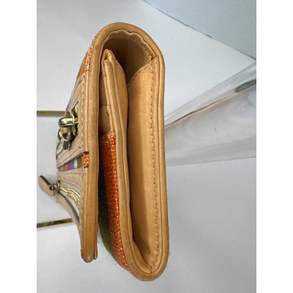 Coach Bonnie Legacy Multi Color Striped Canvas w Vachetta Leather Wallet Zippers - Picture 3 of 8